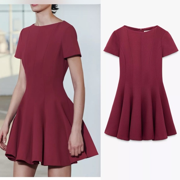 Zara Dresses & Skirts - Zara NWT Burgundy cinched waist mini dress with flowy skirt